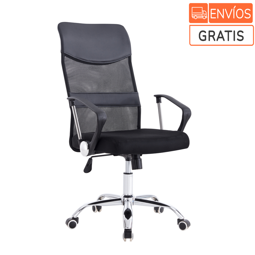 Silla Oficina X-50B, Negro, Con Cómodo Espaldar Y Rodachines